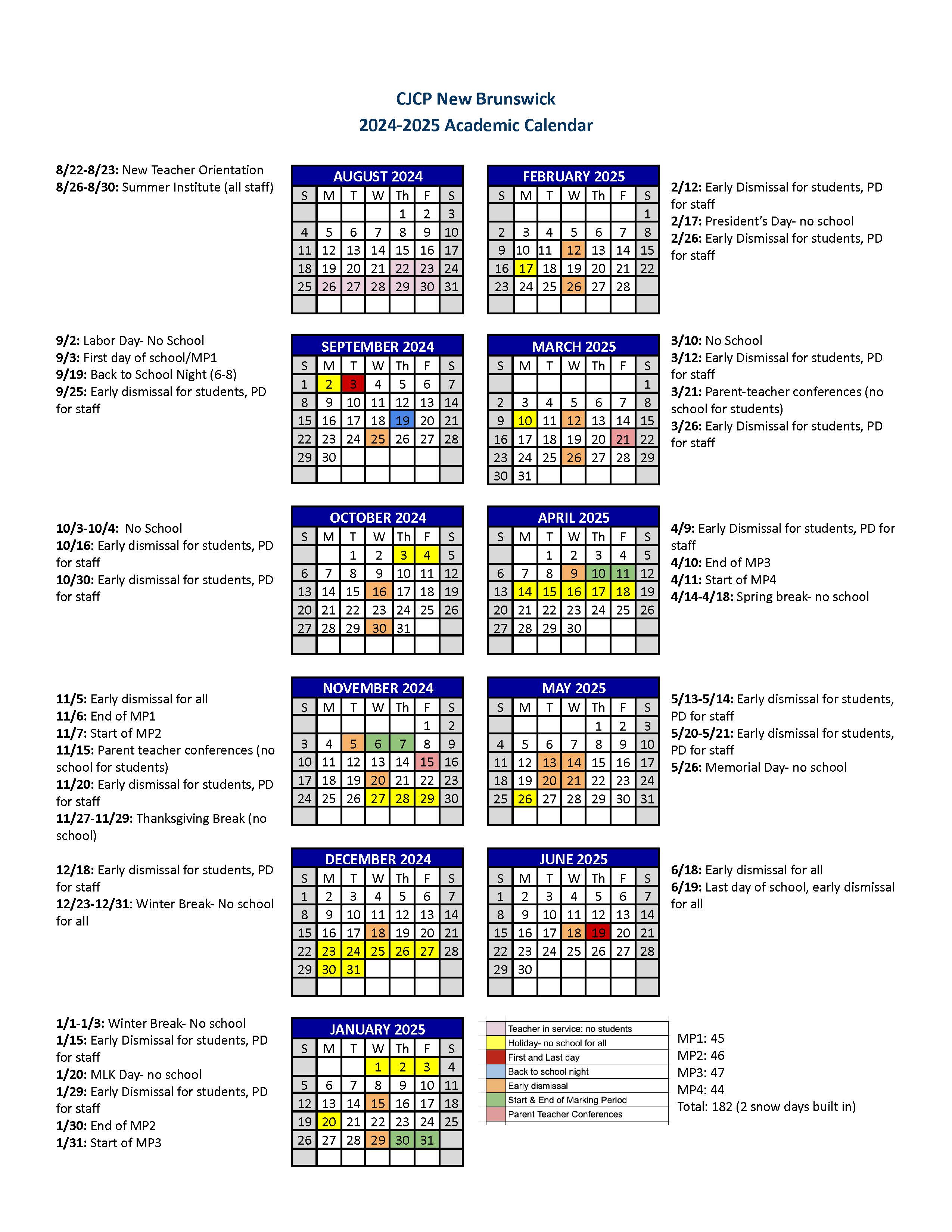 20242025 Academic Calendars Somerset & New Brunswick CJCP